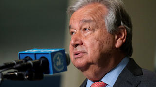 United Nations Secretary-General Antonio Guterres addresses the media prior to the Nuclear Non-Proliferation Treaty review conference in New York City, New York, U.S., August 1, 2022.  REUTERS/David 'Dee' Delgado