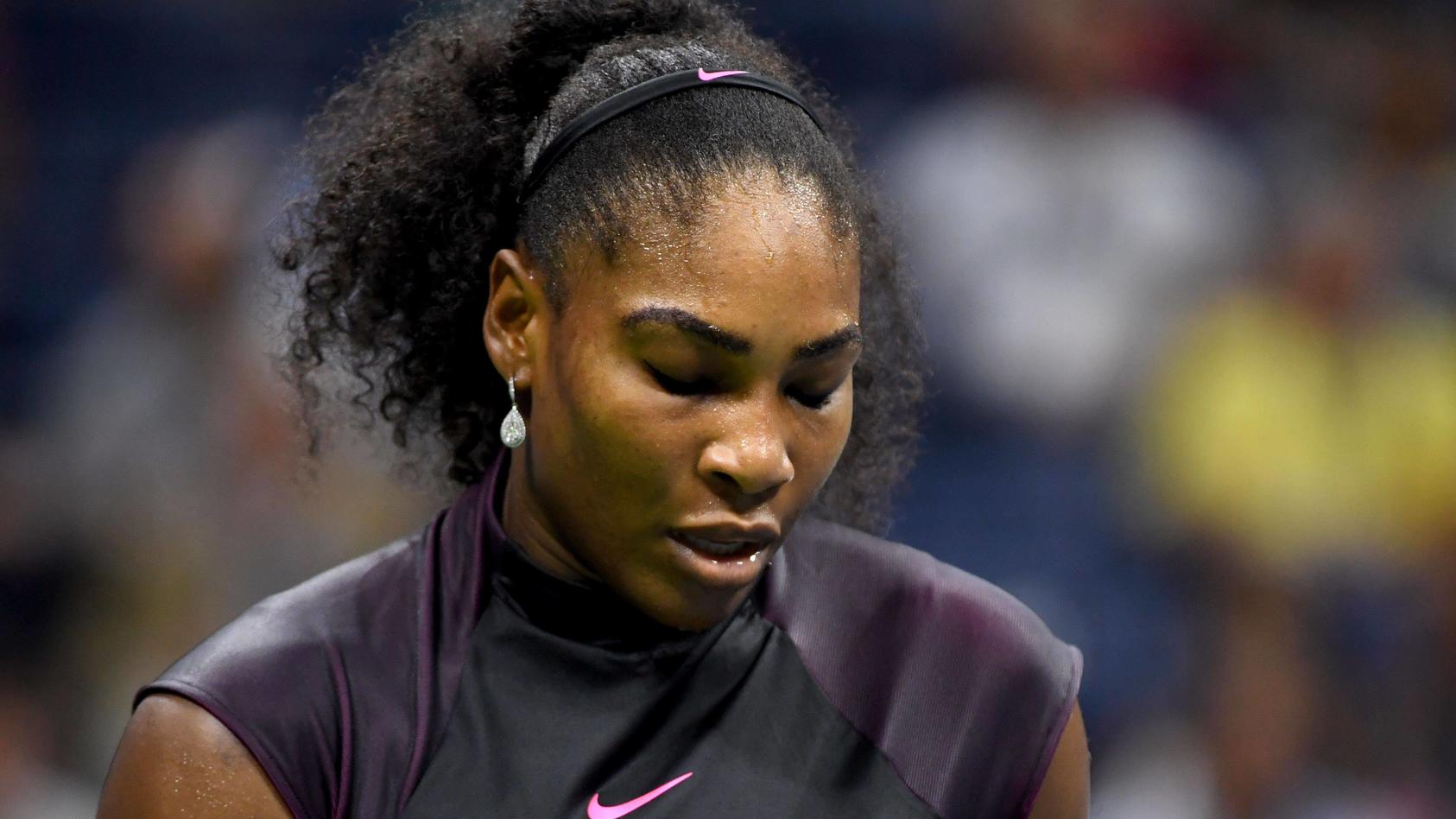 Mandatory Credit: Photo by Mike Frey/BPI/Shutterstock 5894731at Serena Williams reacts to her defeat against Karolina Pliskova in the Women s Singles Semi-Final of the US Open 2016 at the Billie Jean King National Tennis Centre, Queens, New York on t