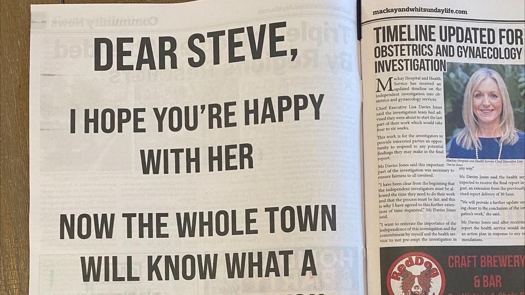 Zeitungsanzeige von Jenny an Steve