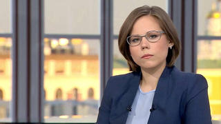 Journalist and political expert Darya Dugina, daughter of Russian politologist Alexander Dugin, is pictured in the Tsargrad TV studio in Moscow, Russia, in this undated handout image obtained by Reuters on August 21, 2022. Tsargrad.tv/Handout via REUTERS ATTENTION EDITORS - THIS IMAGE HAS BEEN SUPPLIED BY A THIRD PARTY. NO RESALES. NO ARCHIVES. MANDATORY CREDIT.