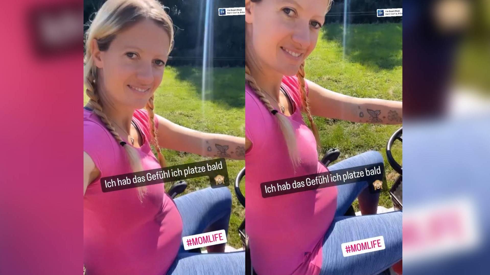 In einem Boomerang-Video zeigt Denise ihren Followern ihren Babybauch