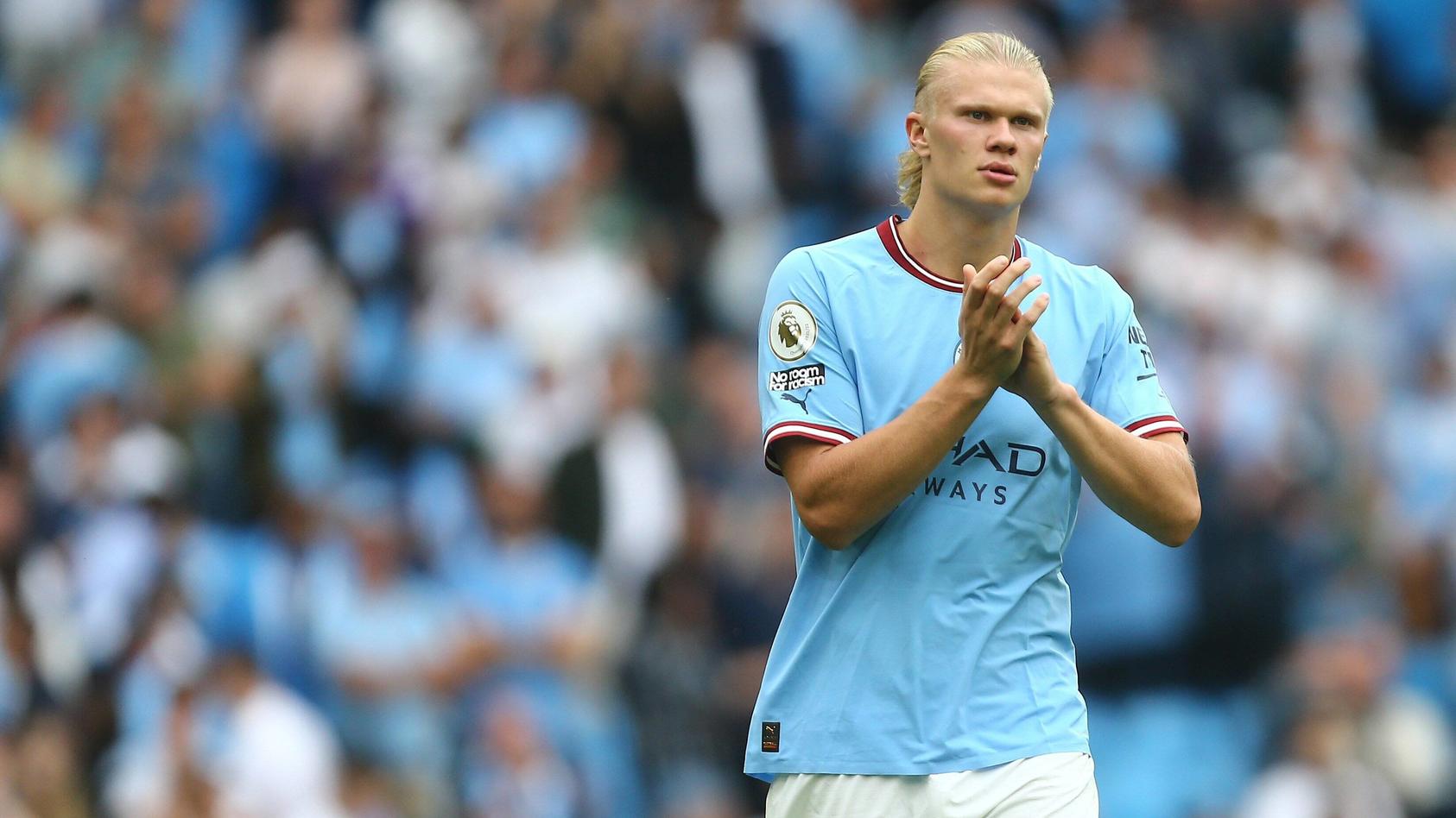 Mandatory Credit: Photo by Phil Oldham/Shutterstock 13329485fc Erling Haaland of Manchester City Manchester City v Crystal Palace, Premier League, Football, Etihad Stadium, Manchester, UK - 27 Aug 2022 Manchester City v Crystal Palace, Premier League