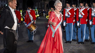 Queen Margrethe II arrives to the command performance at the Danish Royal Theatre to mark the 50th anniversary of Danish Queen Margrethe II's accession to the throne in Copenhagen, Saturday, Sept. 10, 2022. (Ida Marie Odgaard/Ritzau Scanpix via AP)