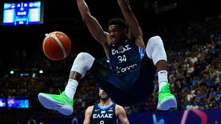 MILAN, ITALY - SEPTEMBER 08: Giannis Antetokounmpo of Greece in action during the FIBA EuroBasket 2022 group C match between Estonia and Greece at Forum di Assago on September 08, 2022 in Milan, Italy. (Photo by Mattia Ozbot/Getty Images)