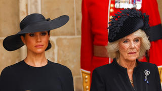 Britain's Meghan, Duchess of Sussex and Britain's Queen Camilla attend the state funeral and burial of Britain's Queen Elizabeth at Westminster Abbey, in London, Britain, September 19, 2022.  REUTERS/Kai Pfaffenbach