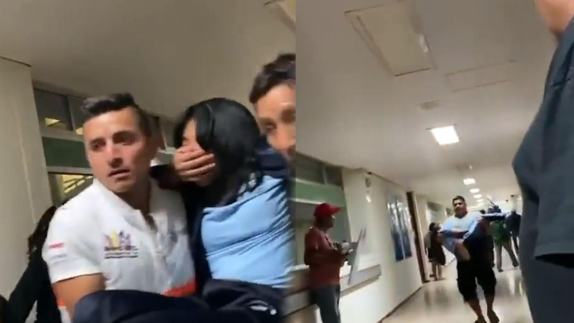 Schülerinnen und Schüler, die nach einem Vorfall von Massenvergiftung im südmexikanischen Chiapo nicht mehr eigenständig laufen können, werden zu den Krankenwagen getragen. Twitter-Video zeigen chaotische Szenen.