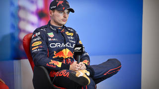 Oct 22, 2022; Austin, Texas, USA; Red Bull Racing Limited driver Max Verstappen (1) of Team Netherlands talks about the passing of Red Bull founder Dietrich Mateschitz (not pictured) after the qualifying session for the U.S. Grand Prix at Circuit of the Americas. Mandatory Credit: Jerome Miron-USA TODAY Sports