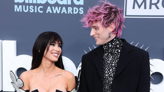American actress Megan Fox and boyfriend/American rapper Machine Gun Kelly (Colson Baker) arrive at the 2022 Billboard Music Awards held at the MGM Grand Garden Arena on May 15, 2022 in Las Vegas, Nevada, United States.