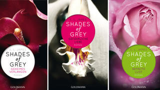 HANDOUT - Die Kombo zeigt die drei deutschen Buchcover der Erotik-Reihe «Shades of Grey» der britischen Autorin E.L. James - (l-r) «Geheimes Verlangen», «Gefährliche Liebe» und «Befreite Lust». Die erotische Romanreihe hat es in den USA unter dem Titel «Fifty Shades» ganz heimlich zum Bestseller gebracht - in Deutschland bringt Goldmann das erste Buch der Reihe am 9. Juli als «Shades of Grey - Geheimes Verlangen» heraus. dpa (zu dpa-Korr. «Fesselndes Buch: SM-Roman «Fifty Shades» jetzt auch auf Deutsch» vom 08.07.2012) ACHTUNG: Nur zur redaktionellen Verwendung im Zusammenhang mit der Berichterstattung über die Bücher und mit Urhebernennung Foto: Goldmann Verlag  +++(c) dpa - Bildfunk+++