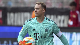 FILE -- Bayern's goalkeeper Manuel Neuer holds the ball during the German Bundesliga soccer match between 1. FC Union Berlin and FC Bayern Munich in Berlin, Germany, Saturday, Sept. 3, 2022. Bayern Munich and Germany goalkeeper Manuel Neuer says he was previously treated for skin cancer and had to undergo surgery. Neuer says he has a scar near his nose and that he was â€œoperated on three times.â€  (AP Photo/Michael Sohn, file)