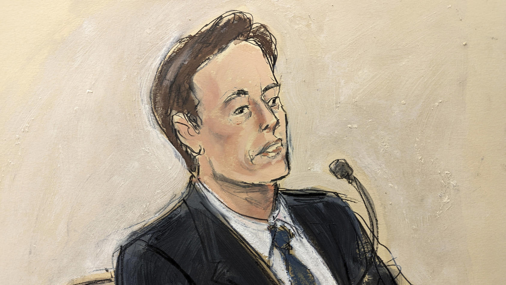 Diese Gerichtszeichnung zeigt Tesla CEO Elon Musk am 16. November 2022 vor Gericht. 