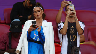 Soccer Football - FIFA World Cup Qatar 2022 - Group E - Germany v Japan - Khalifa International Stadium, Doha, Qatar - November 23, 2022 Germany's Kevin Trapp girlfriend Izabel Goulart seen in the stands REUTERS/Kai Pfaffenbach