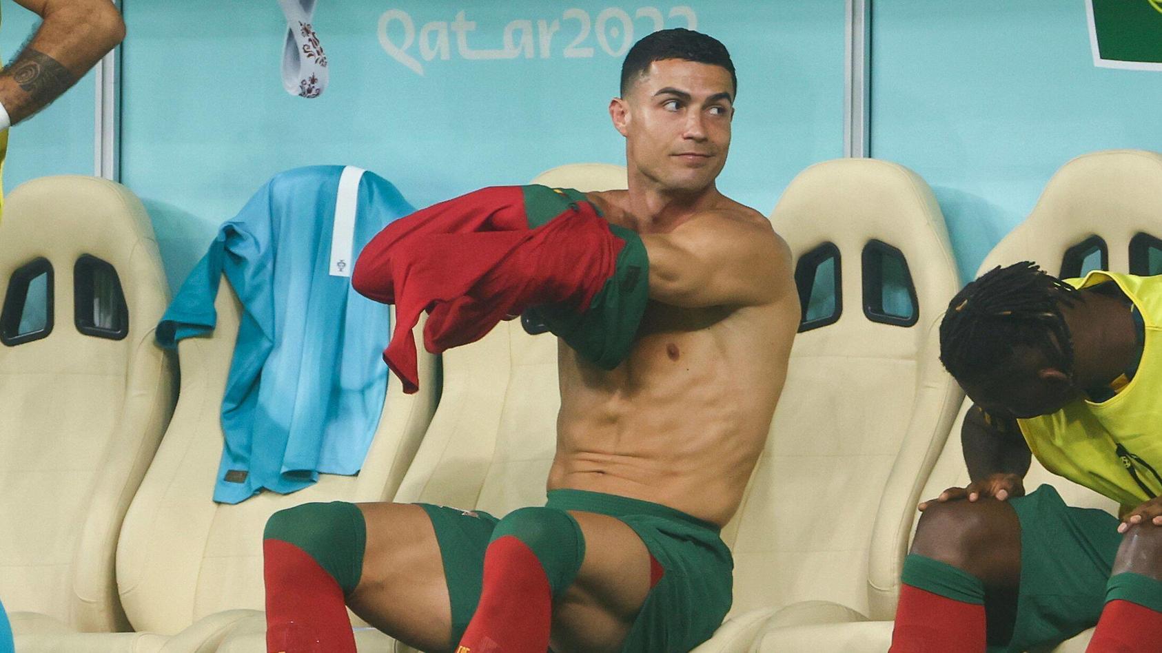 Mandatory Credit: Photo by Kieran McManus/Shutterstock 13651661cl Cristiano Ronaldo of Portugal prepares to join the match as a substitute Portugal v Switzerland, FIFA World Cup, WM, Weltmeisterschaft, Fussball 2022, Round of 16, Football, Lusail Sta