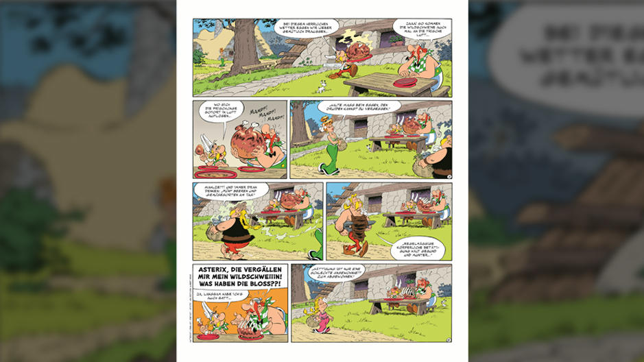 Diese Seite gibt uns einen Vorgeschmack auf Band 40. Die Abenteuer von Asterix und Obelix erscheinen bei Story House Egmont.