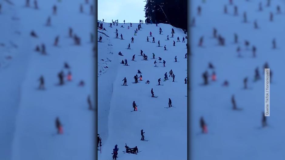 Proppenvolle Talabfahrt in Ischgl Ski Pisten platzen aus allen Nähten