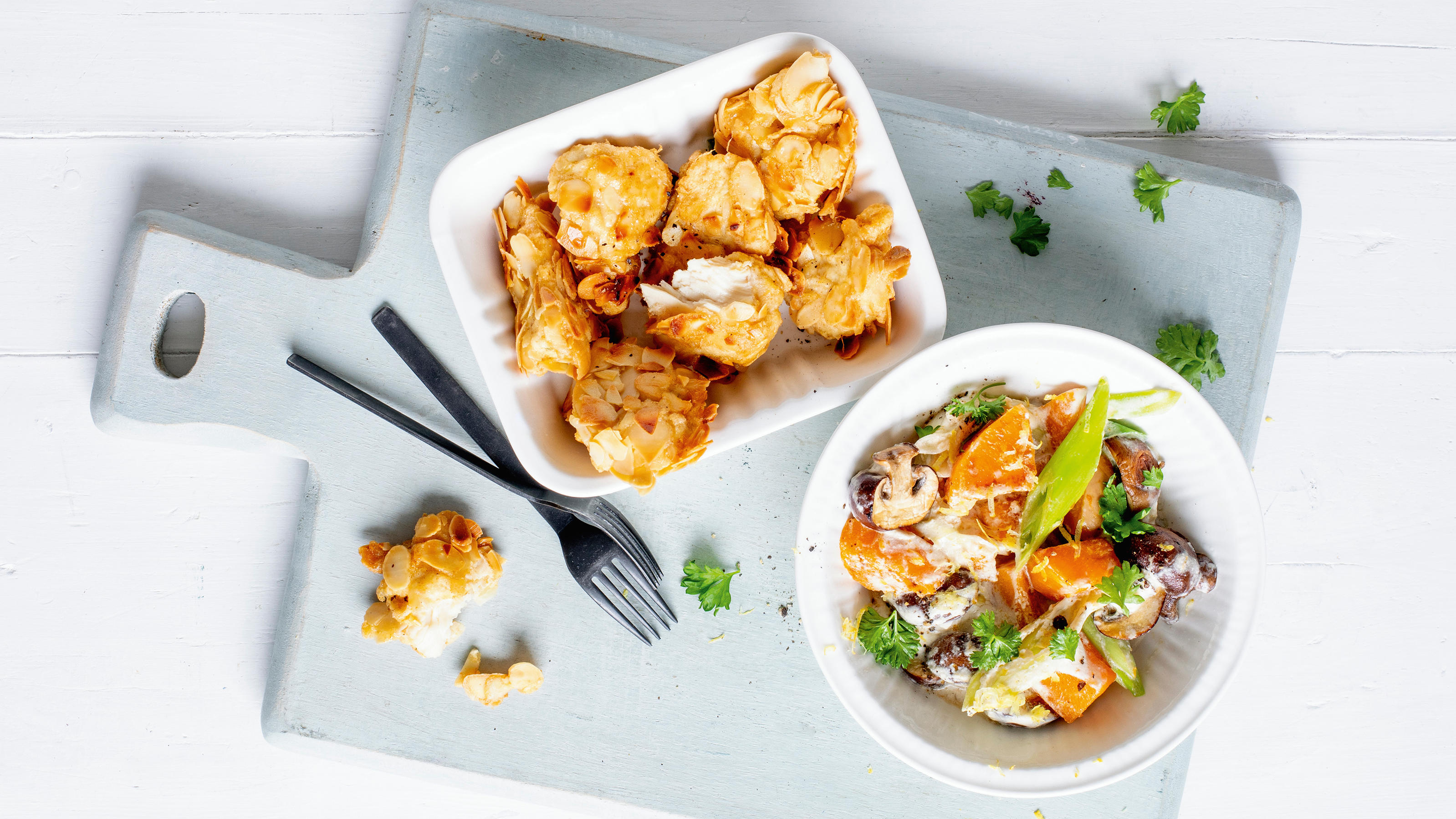 Hähnchen-Nuggets mit Rahmkürbis