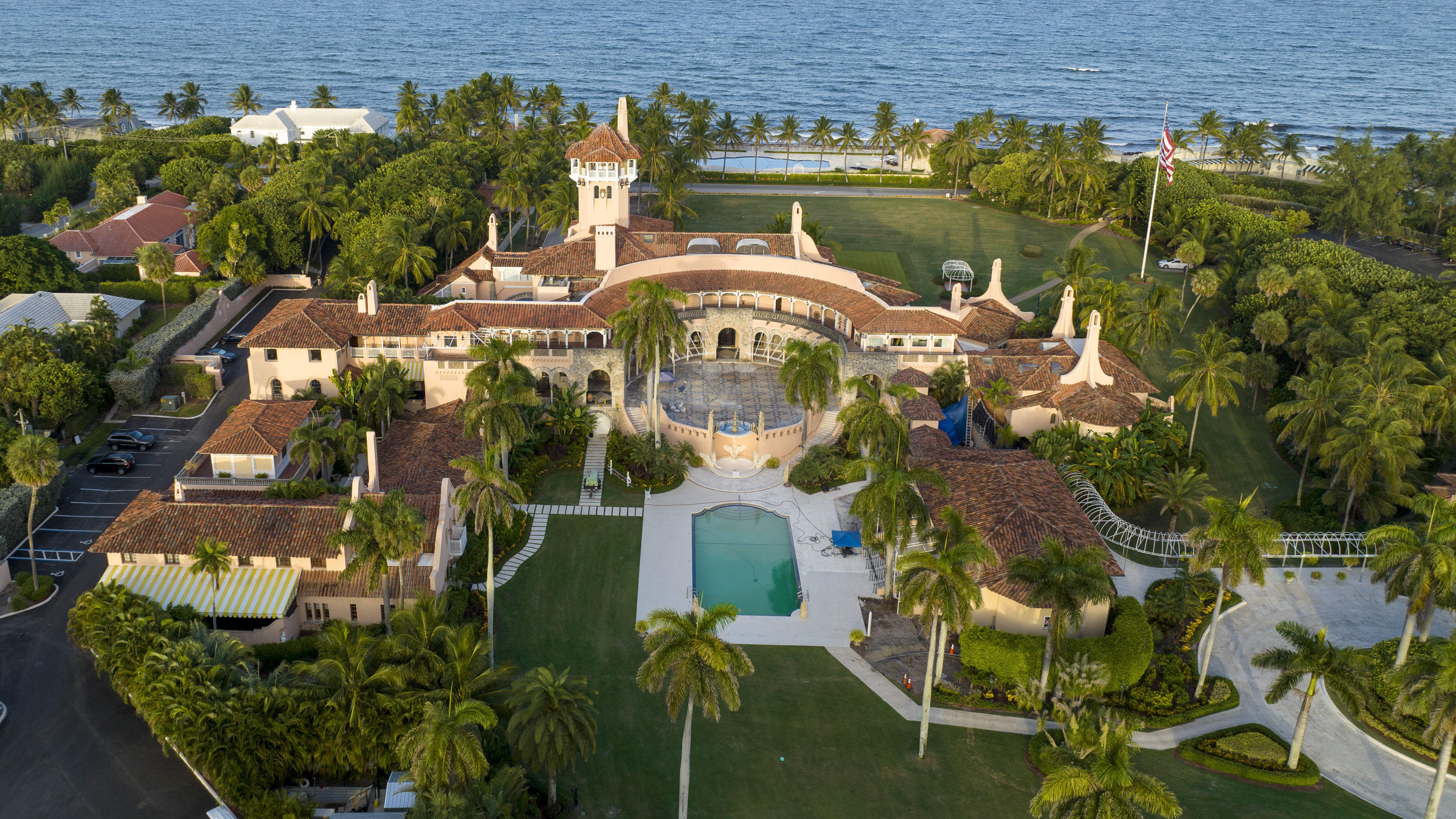 FILE - An aerial view of former President Donald Trump's Mar-a-Lago estate is seen, Aug. 10, 2022, in Palm Beach, Fla. Lawyers for Donald Trump were in court Friday, Dec. 9, for sealed arguments as part of the ongoing investigation into the presence 