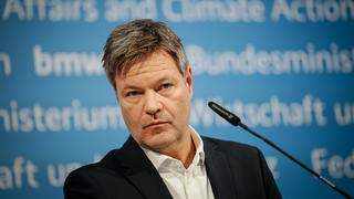 Robert Habeck (Bündnis 90/Die Grünen), Bundesminister für Wirtschaft und Klimaschutz, bei einer Pressekonferenz im Januar 2023.