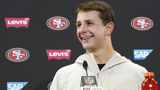 San Francisco 49ers quarterback Brock Purdy speaks at a news conference after an NFL wild card playoff football game against the Seattle Seahawks in Santa Clara, Calif., Saturday, Jan. 14, 2023. (AP Photo/Godofredo A. VÃ¡squez)