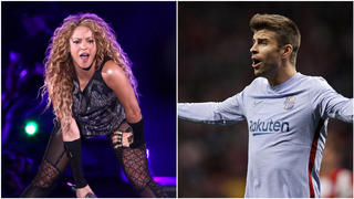 Collage aus zwei Bildern. Linkes Bild zeigt Shakira auf der Bühne, das rechte Bild zeigt Gerard Piqué, wie er sich während eines Fußballspiels aufregt.