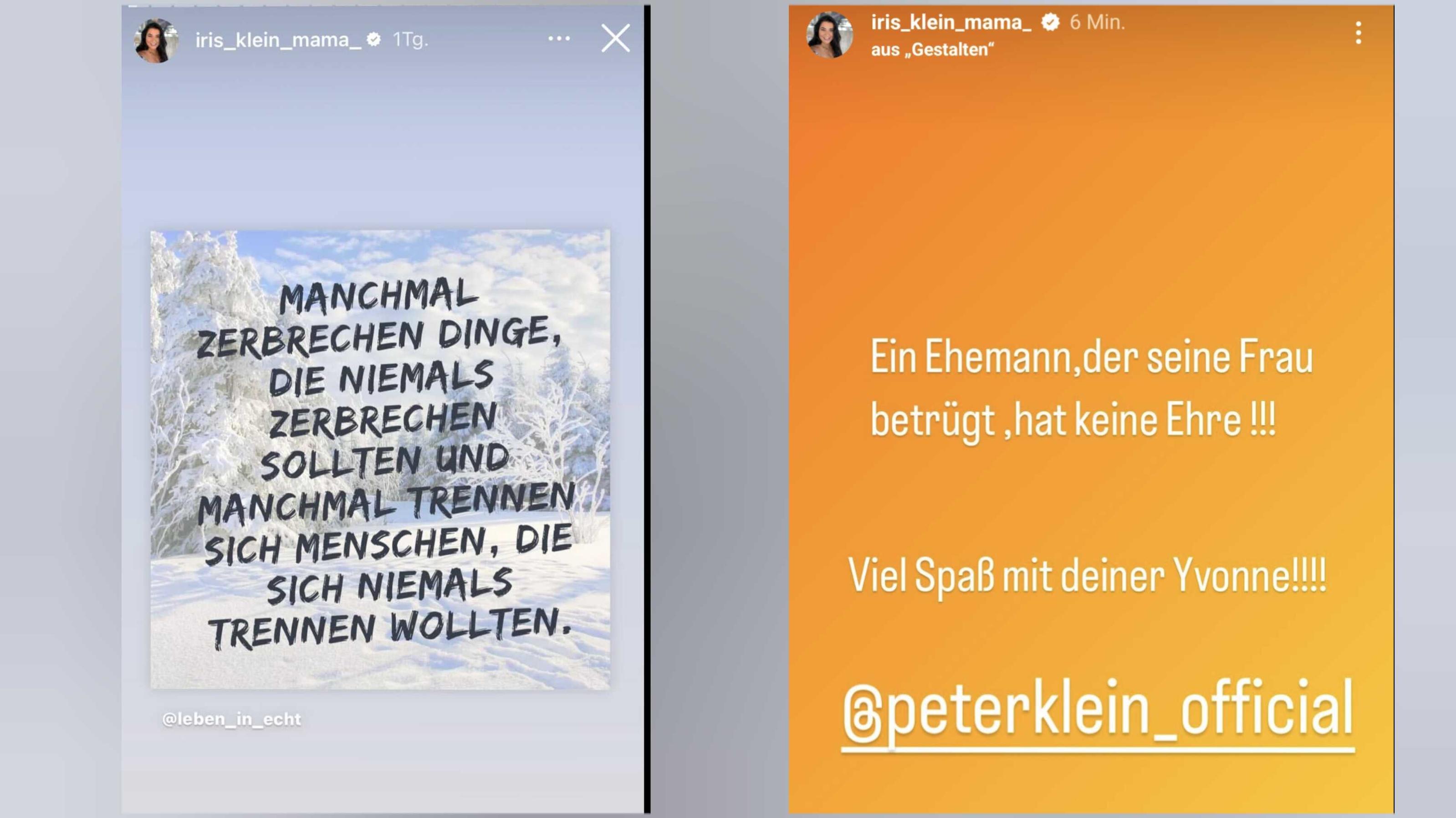 So reagiert Iris Klein auf die Instagram-Story ihres Mannes Peter.
