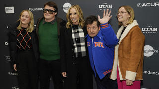 Michael J. Fox, second from right, subject of "Still: A Michael J. Fox Movie," poses with, from left, daughter Schuyler, son Sam, wife Tracy Pollan and daughter Aquinnah at the premiere of the documentary film at the 2023 Sundance Film Festival, Friday, Jan. 20, 2023, in Park City, Utah. (AP Photo/Chris Pizzello)