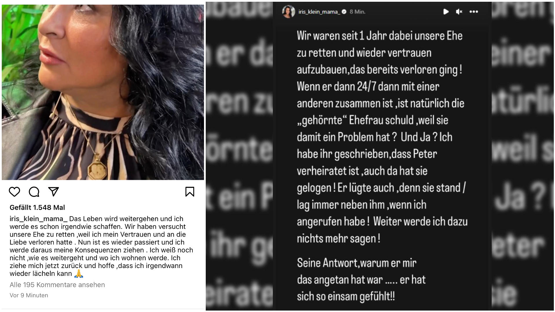 Iris Klein meldet sich auf Instagram mit weiteren Statements - GEGEN ihren Ehemann Peter.