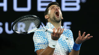 MELBOURNE, AUSTRALIA - JANUARY 25: Novak Djokovic of Serbia reacts in the Quarterfinal singles match against Andrey Rublev during day ten of the 2023 Australian Open at Melbourne Park on January 25, 2023 in Melbourne, Australia. (Photo by Mark Kolbe/Getty Images) *** BESTPIX ***