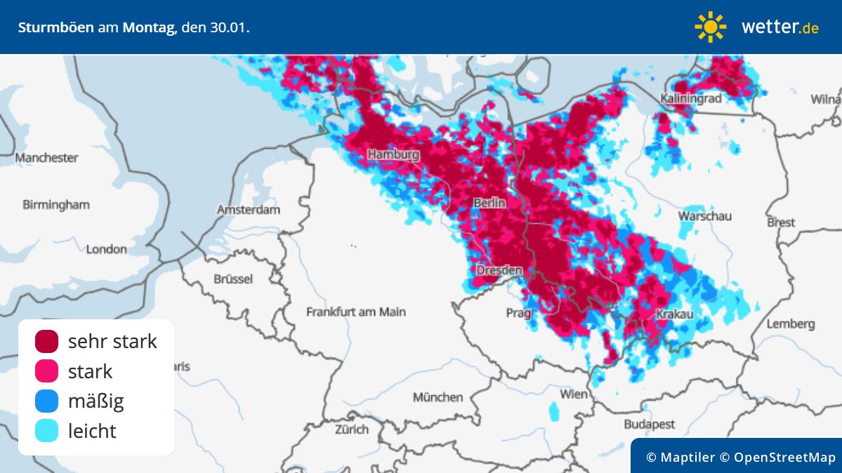 Sturmgefahr am Montag, 30. Januar in Deutschland