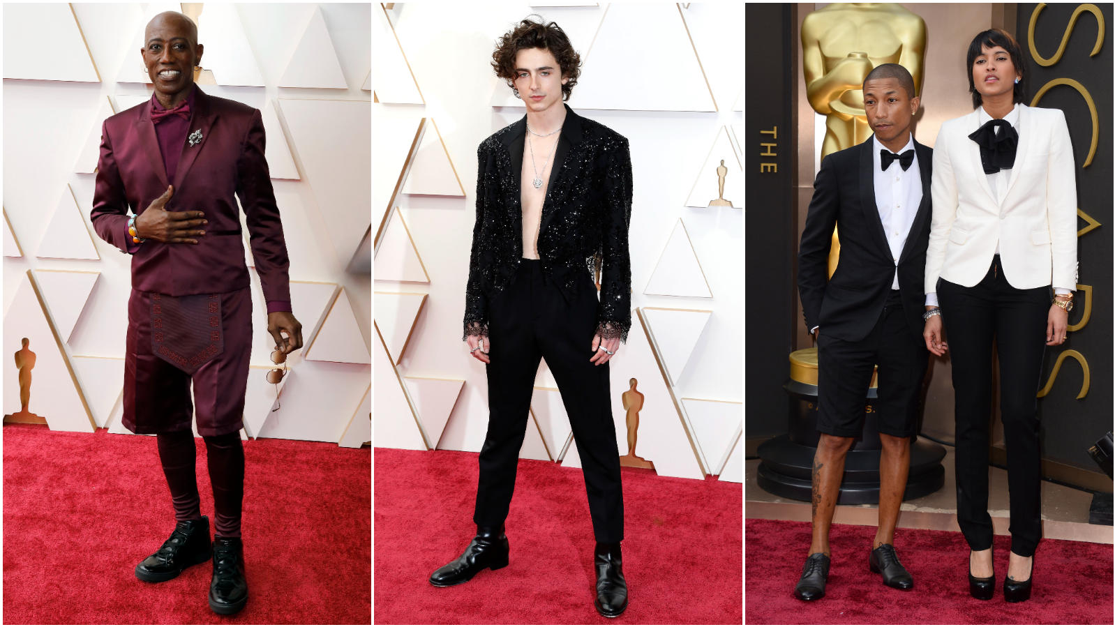 Wesley Snipes, Timothée Chalamet und Pharrell Williams zeigen eindrucksvoll: Auch Männer dürfen sich bei der Oscar-Verleihung was trauen.