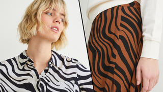 Es ist ein Bild einer Zebra-Bluse und ein Bild eines Zebra-Rocks zu sehen.