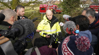 Nicola Bulley missing. Peter Faulding (centre) CEO of private underwater search and recovery company Specialist Group International (SGI), speaks to the media in St Michael's on Wyre, Lancashire, as police continue their search for missing woman Nicola Bulley, 45, who was last seen on the morning of Friday January 27, when she was spotted walking her dog on a footpath by the nearby River Wyre. Picture date: Monday February 6, 2023. See PA story POLICE Bulley. Photo credit should read: Danny Lawson/PA Wire URN:70886175