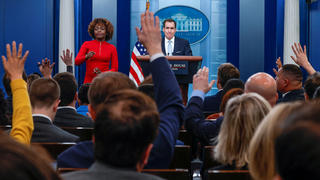 John Kirby, National Security Council Coordinator for Strategic Communications, answers questions during the daily press briefing with White House Press Secretary Karine Jean-Pierre, at the White House in Washington, U.S., February 13, 2023. REUTERS/Evelyn Hockstein