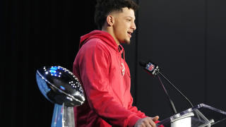 Kansas City Chiefs quarterback Patrick Mahomes talks about the Chiefs Super Bowl win during an NFL Super Bowl football news conference in Phoenix, Monday, Feb. 13, 2023. The Chiefs defeated the Philadelphia Eagles 38-35 in Super Bowl LVII. (AP Photo/Ross D. Franklin)