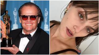 Collage aus zwei Bildern. Linkes Bild zeigt Jack Nicholson mit seiner "Oscar"-Throphäe, das rechte Bild ist ein Selfie seiner unehelichen Tochter Tessa Gourin