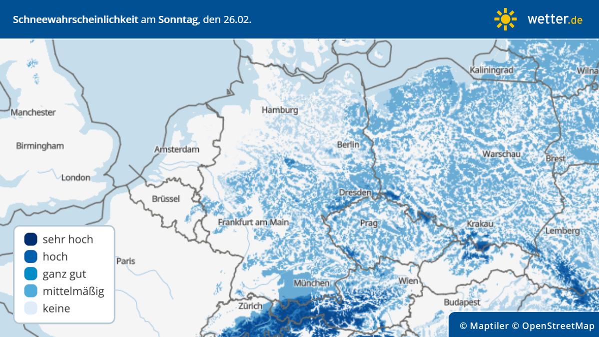 Wahrscheinlichkeit einer Schneedecke am Sonntag, 26. Dezember, in Deutschland
