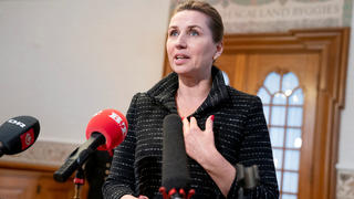 Danish Prime Minister Mette Frederiksen speaks after a meeting in Folketinget at Christiansborg in Copenhagen, Denmark,  February 28, 2023. Liselotte Sabroe/Ritzau Scanpix/via REUTERS    ATTENTION EDITORS - THIS IMAGE WAS PROVIDED BY A THIRD PARTY. DENMARK OUT. NO COMMERCIAL OR EDITORIAL SALES IN DENMARK.