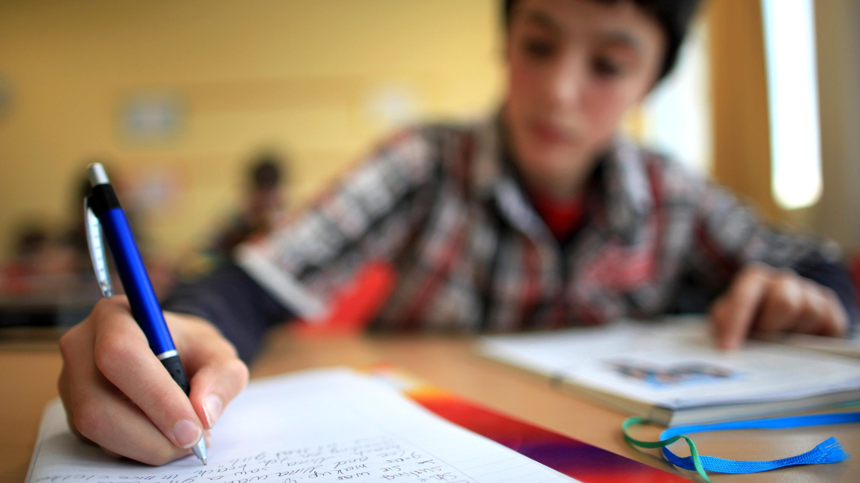 Ein Schüler lernt am Montag (06.12.2010) an einer Hauptschule in Arnsberg (Sauerland).  Fast eine halbe Millionen 15-Jähriger machte mit. Am Dienstag wird die neue Studie vorgestellt. Foto: Julian Stratenschulte dpa/lnw  +++(c) dpa - Bildfunk+++