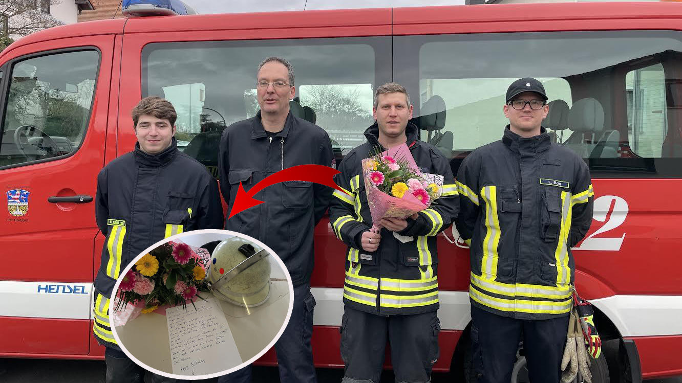 Willkommenen Abwechslung zwischen Bränden und Unfällen: Vier Feuerwehrmänner wurden zu Blumenboten.