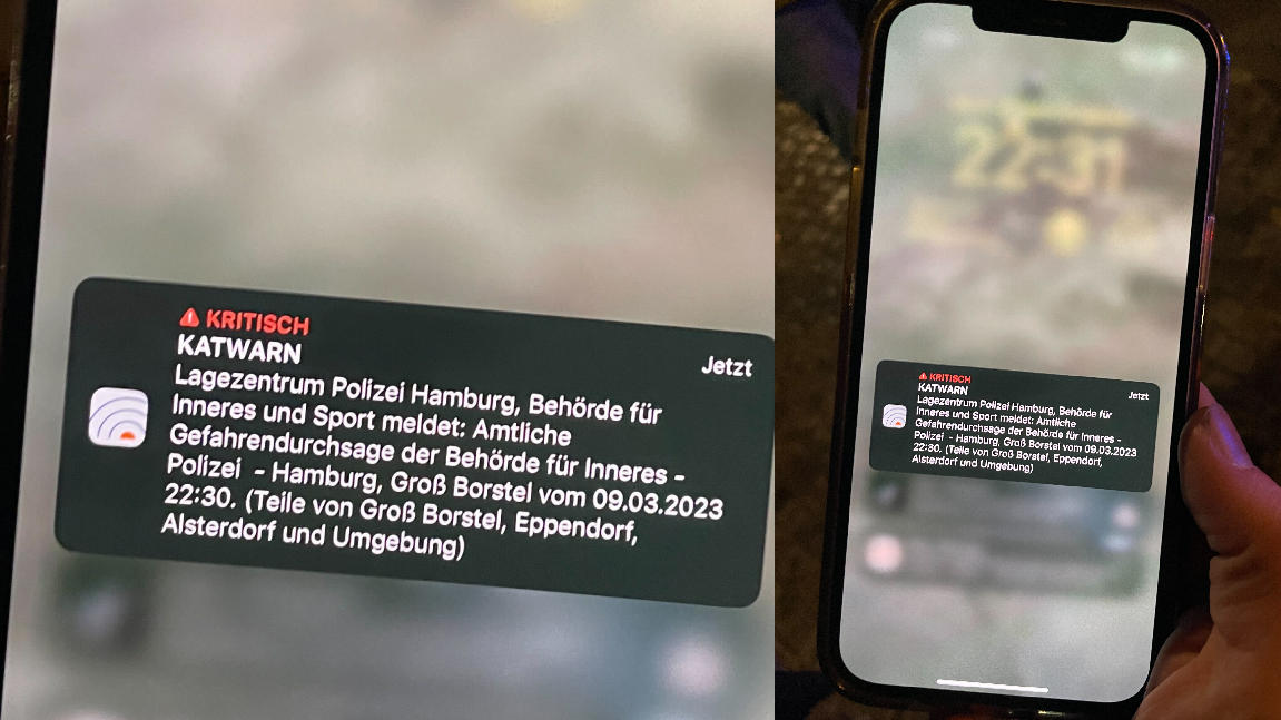 Eine Warnmeldung der Hamburger Behörden ging auf alle Handys in der Region