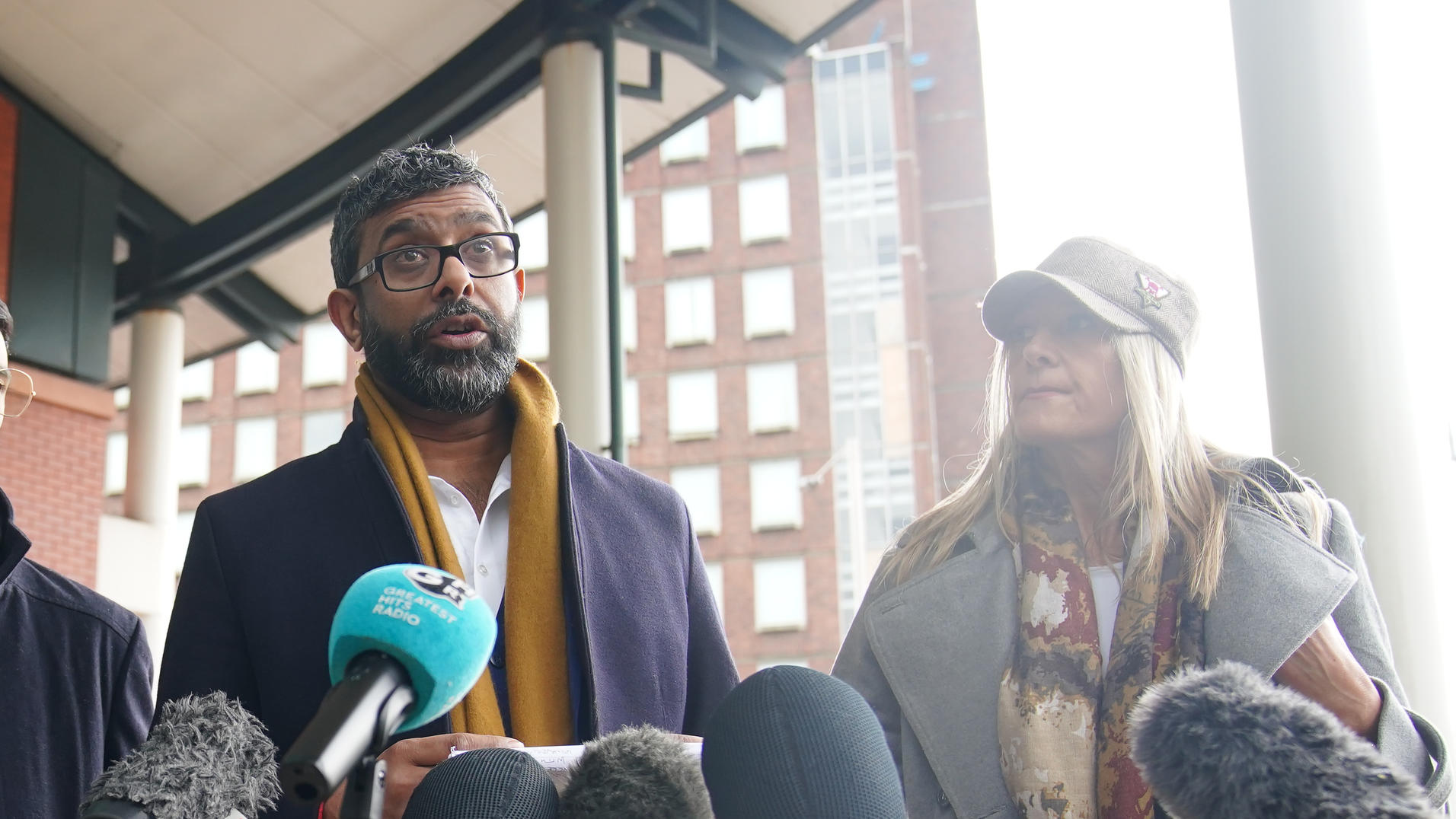 Eleanor Williams court case. Mohammed Ramzan (second right), who was accused of trafficking by Eleanor Williams, with Nicola Holt (right), outside Preston Crown Court, Lancashire, where Williams was jailed for eight-and-a-half years for nine counts o
