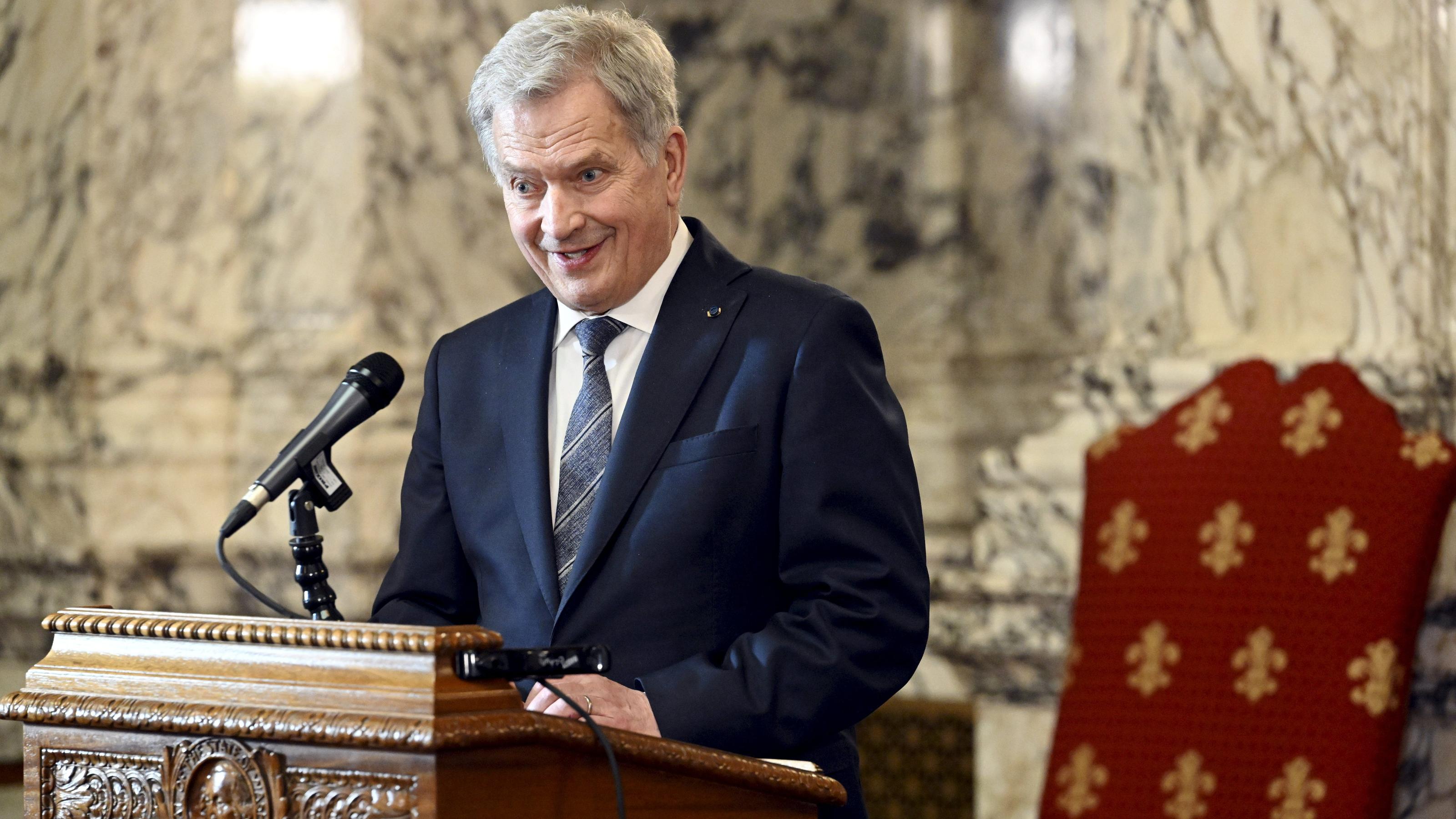 President of Finland Sauli Niinistö holds a press conference during his visit to the Washington State Capitol Building in Olympia, USA, on March 6, 2023. Finnish President Niinistö is on a 5-days visit to the United States. LEHTIKUVA / HEIKKI SAUKKOM