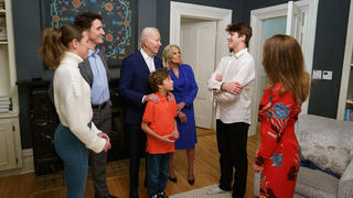 Canadian Prime Minister Justin Trudeau and his wife Sophie Gregoire Trudeau, with their children Xavier, Ella-Grace and Hadrien, host U.S. President Joe Biden and U.S. first lady Jill Biden at Rideau Cottage in Ottawa, Ontario, Canada March 23, 2023. Adam Scotti/Prime Minister's Office/Handout via REUTERS  THIS IMAGE HAS BEEN SUPPLIED BY A THIRD PARTY.