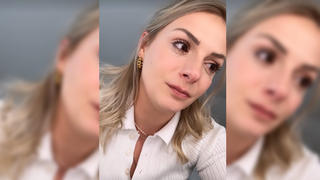 Healthy Mandy hat Tränen in den Augen und schaut zur Seite, als sie über ihre Trauer um Baby Rio spricht.