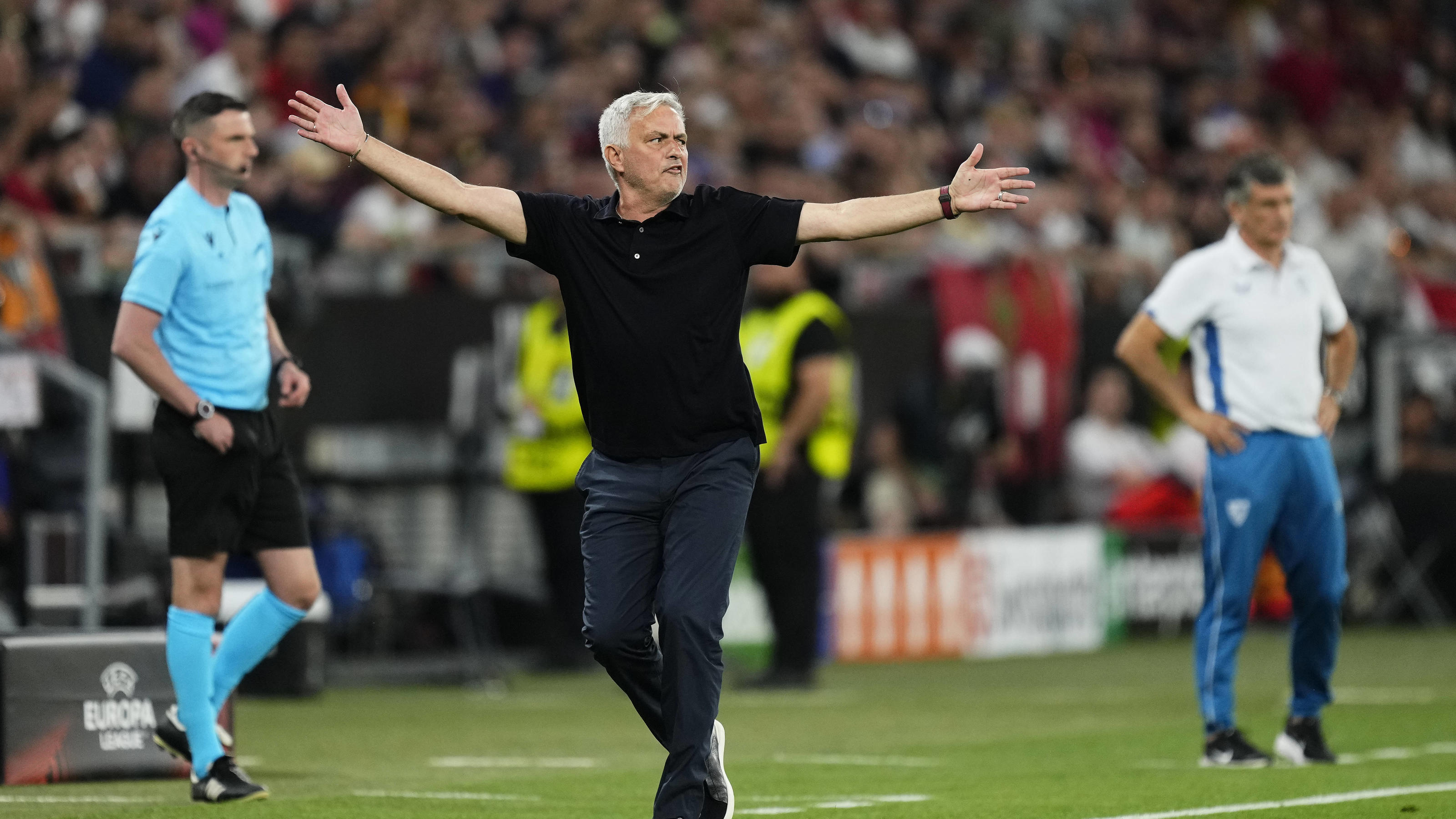 Sevilla FC v AS Roma - UEFA Europa League Final 2022/23 Jose Mourinho head coach of Roma reacts during the UEFA Europa League 2022/23 final match between Sevilla FC and AS Roma at Puskas Arena on May 31, 2023 in Budapest, Hungary. Budapest Hungary PU