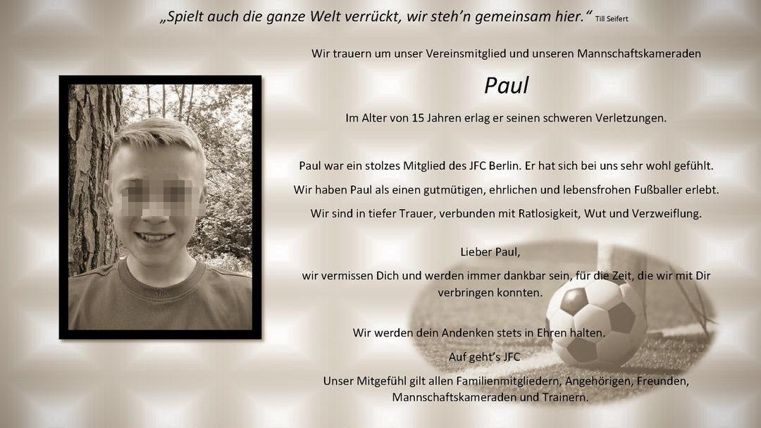 "Wir steh'n gemeinsam hier": Zusammenhalt in der Trauer um Paul steht nun bei JFC Berlin ganz weit oben.