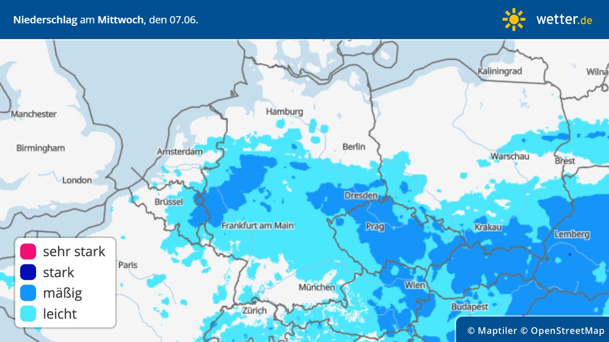 Niederschlag in Deutschland am Mittwoch, 7. Juni