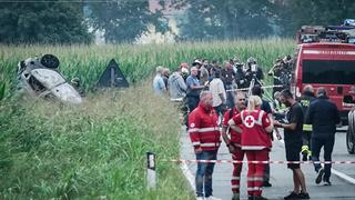 September 16, 2023, Turin, Italy: A plane of the acrobatic patrol of the Frecce Tricolori crashed near the airport of Caselle, Turin, Italy, 16 September 2023. The pilot escaped by parachuting while a five-year-old girl died in the crash. The aircraft crashed at the bottom of the track involving, according to the first news, a car. ANSA / TINO ROMANO Turin Italy PUBLICATIONxINxGERxSUIxAUTxONLY - ZUMAa110 20230916_zaf_a110_095 Copyright: xTinoxRomanox