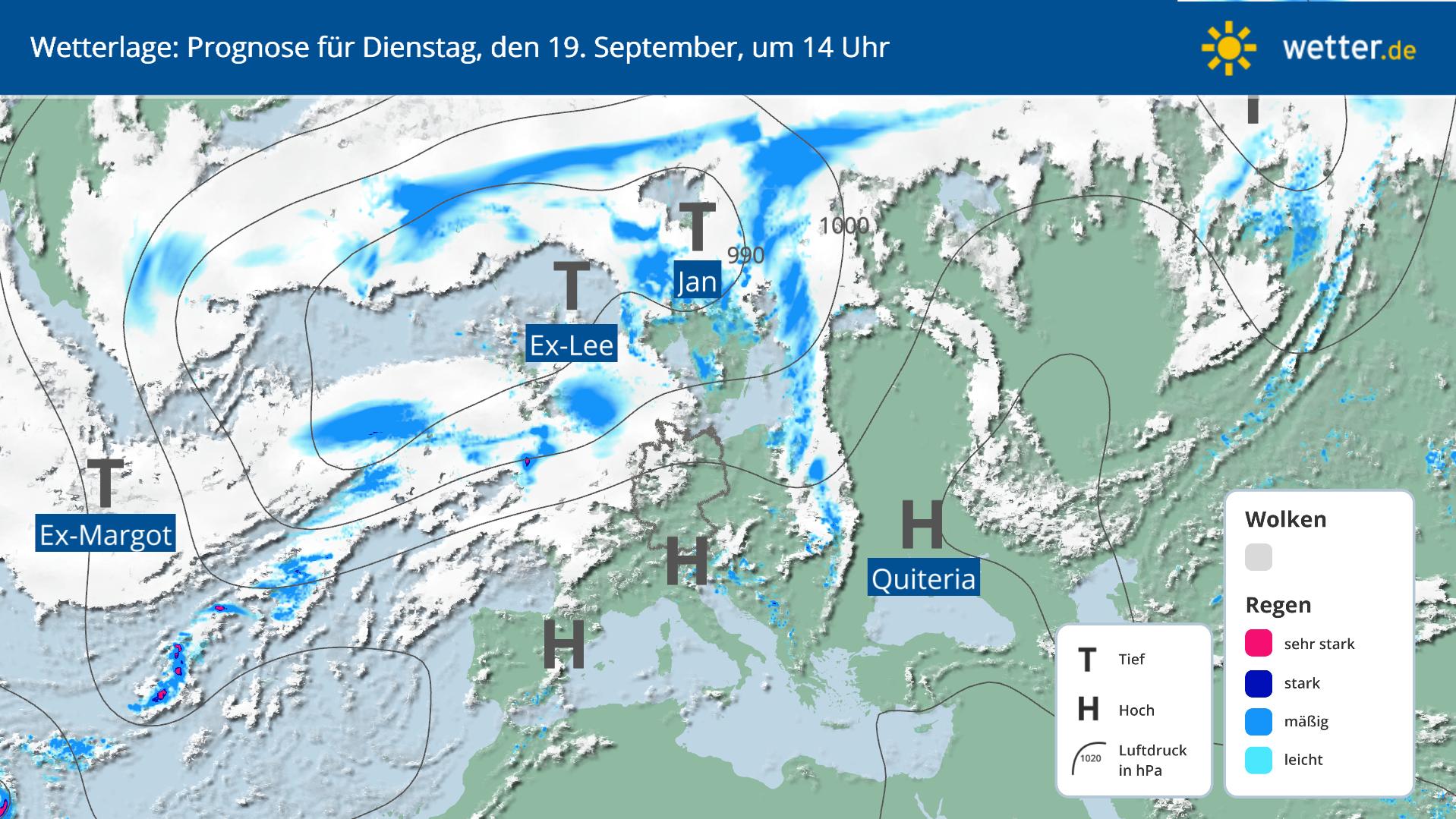 Die Wetterlage am 19. September 2023 über Europa.