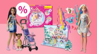 Verschiedene Barbie-Produkte in einer Collage.
